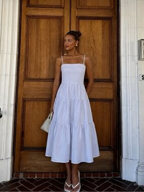 GAP Light Blue Tiered Midi Dress Spaghetti Strap Cottage Core 10 Tall Boho